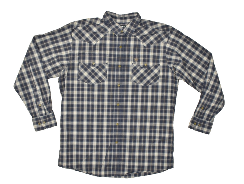 ARIAT Relentless Men's Regular Size M Plaid Snap Button Western Shirt Blue